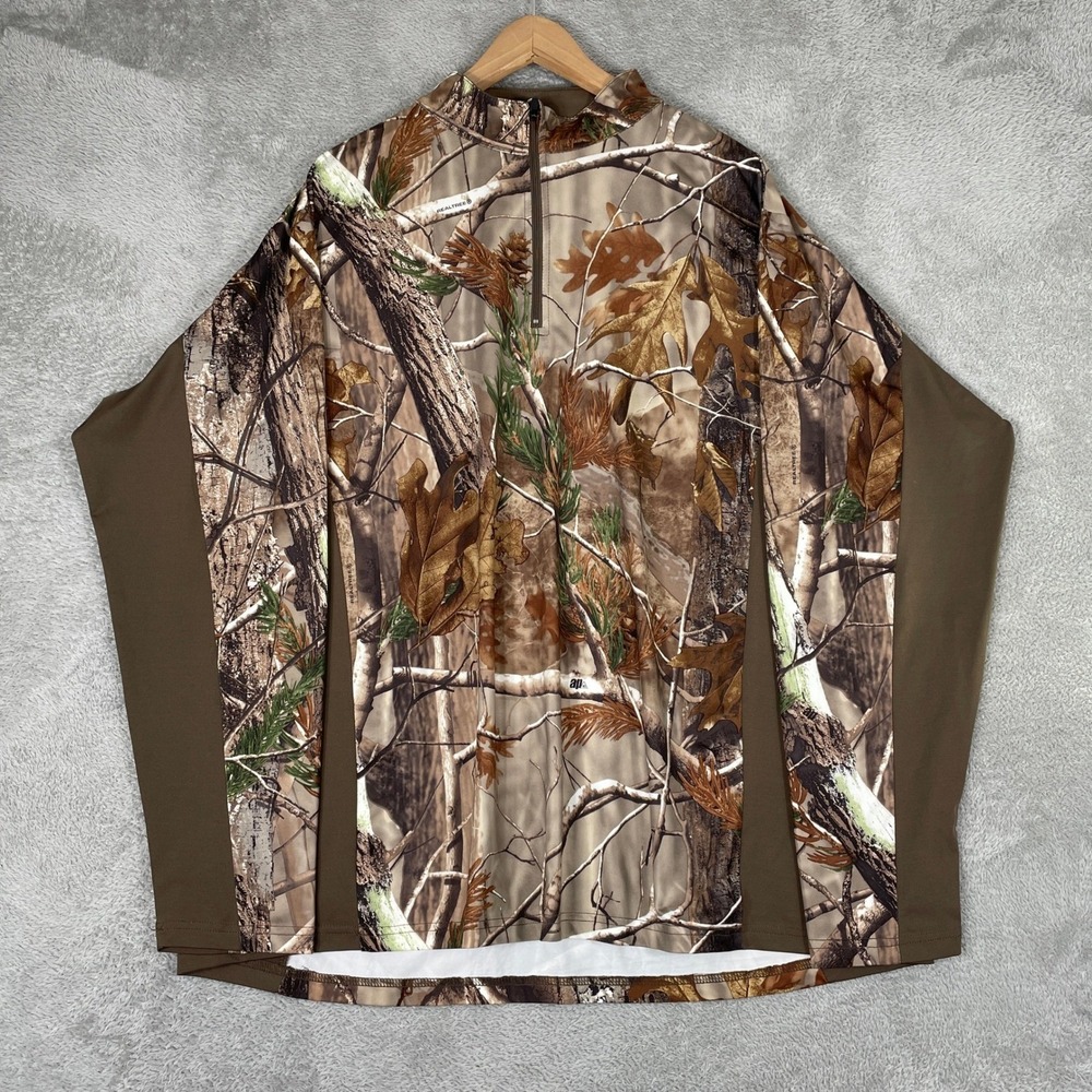 Realtree Quarter Zip Pullover Mens 2XL Brown Camo Performance Hunting Shirt
